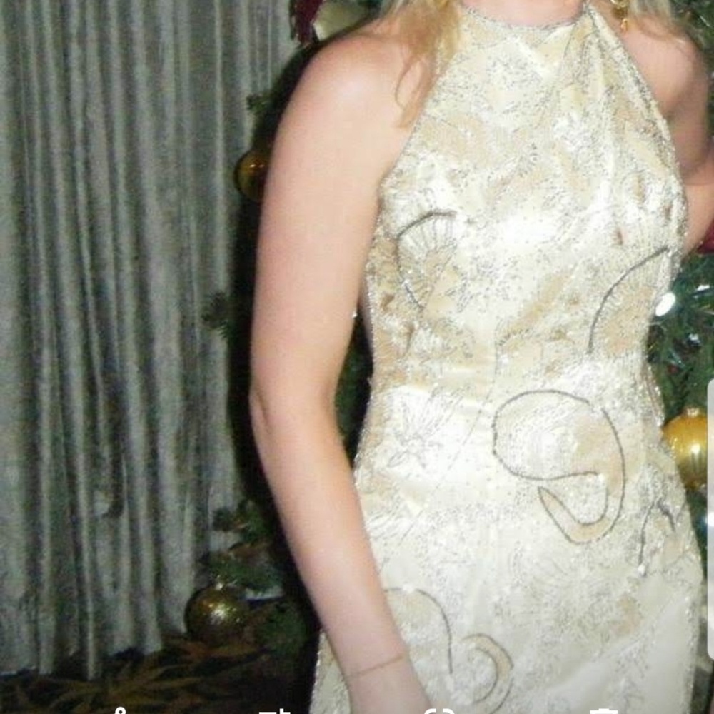 Pure silk beaded gold formal dress